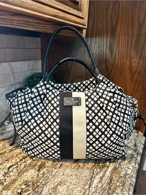 kate spade Black & White Patterned Tote with Center Stripe